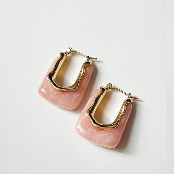 Anthropologie Jewelry - Pink crystal hoop earrings #745